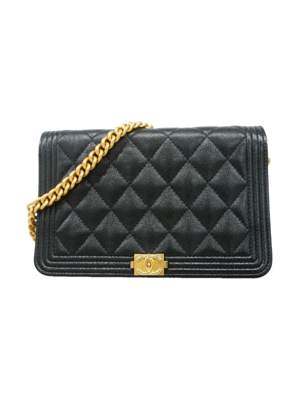 Chanel Wallet on Chain Boy Caviar Leather Black Gold Shoulder Bag